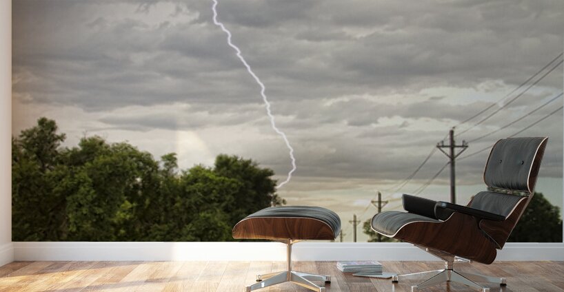 Lightning Striking By The Train Tracks Wall Murals