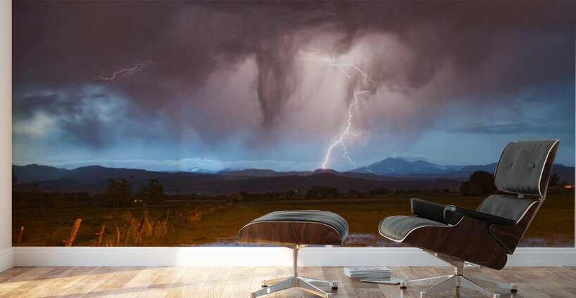 Lightning Striking Longs Peak Foothills 3 Wall Murals