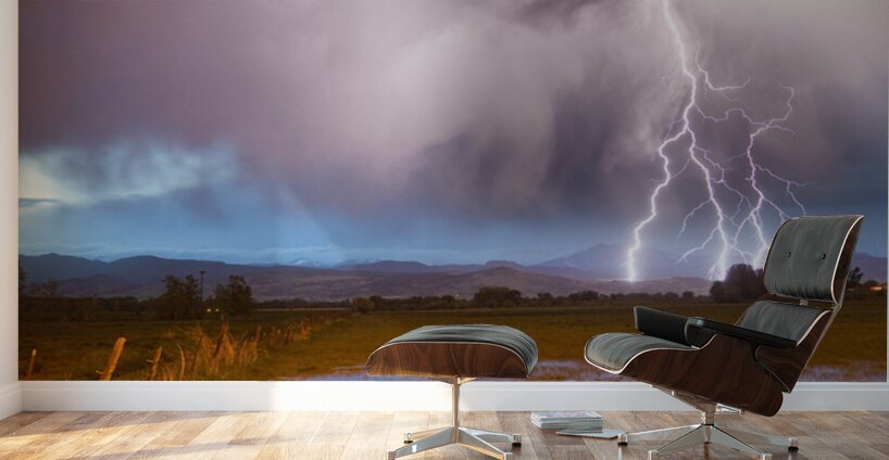 Lightning Striking Longs Peak Foothills 6 Wall Murals