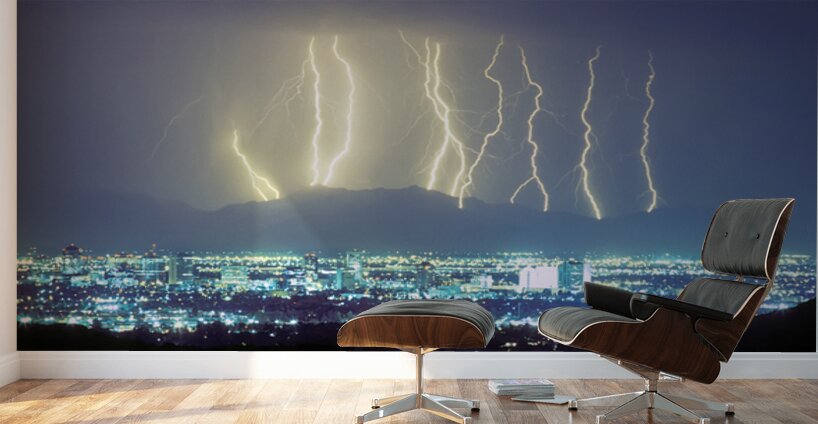 Lightning Over Phoenix Arizona Panorama Wall Murals