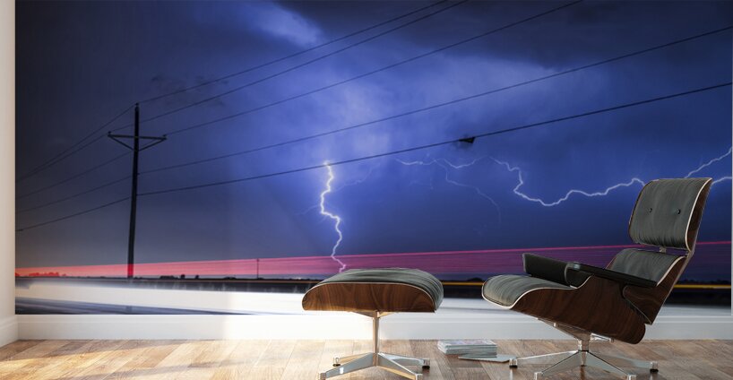 Lightning Storm Energy Over Open Highway Wall Murals