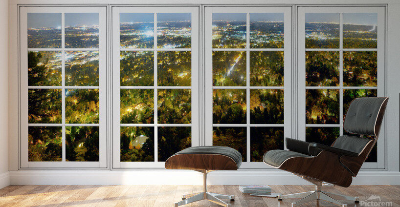 City Lights White Window Frame View Wall Murals