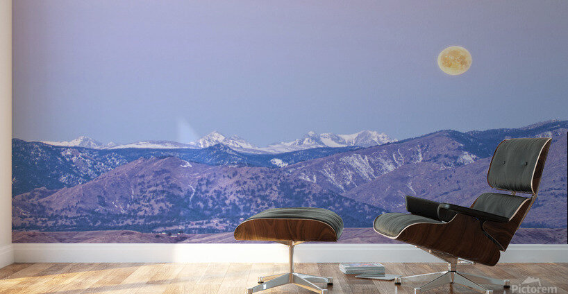 Moon Set Rocky Mountains Wall Murals