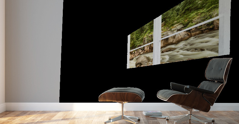 Mountain Stream Whitewash  Window View Wall Murals
