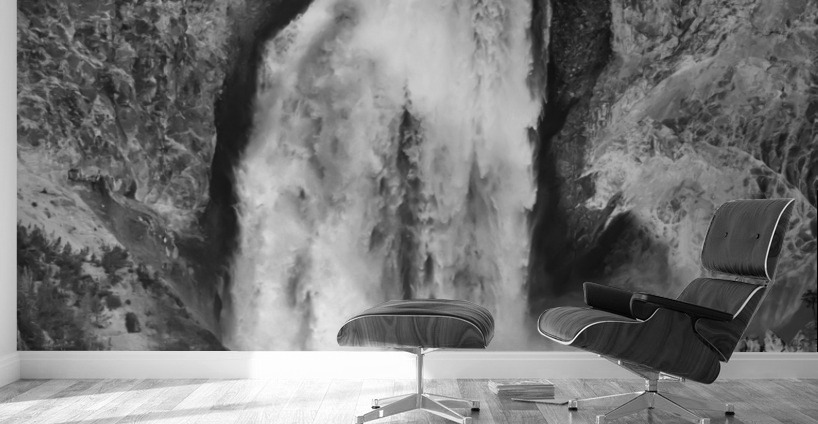 Upper Yellowstone Falls Black White Wall Murals
