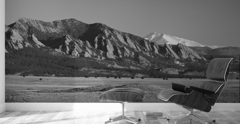 Boulder CO Flatirons Snow Covered Longs Peak Panorama BW Wall Murals