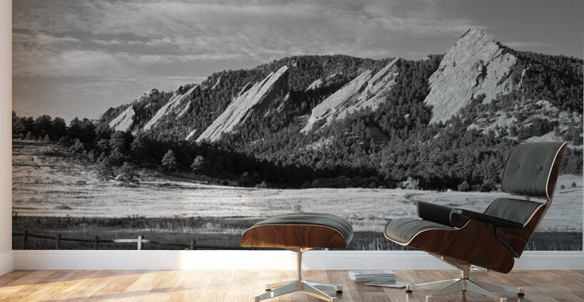 Flatirons from Chautauqua Park BW Wall Murals