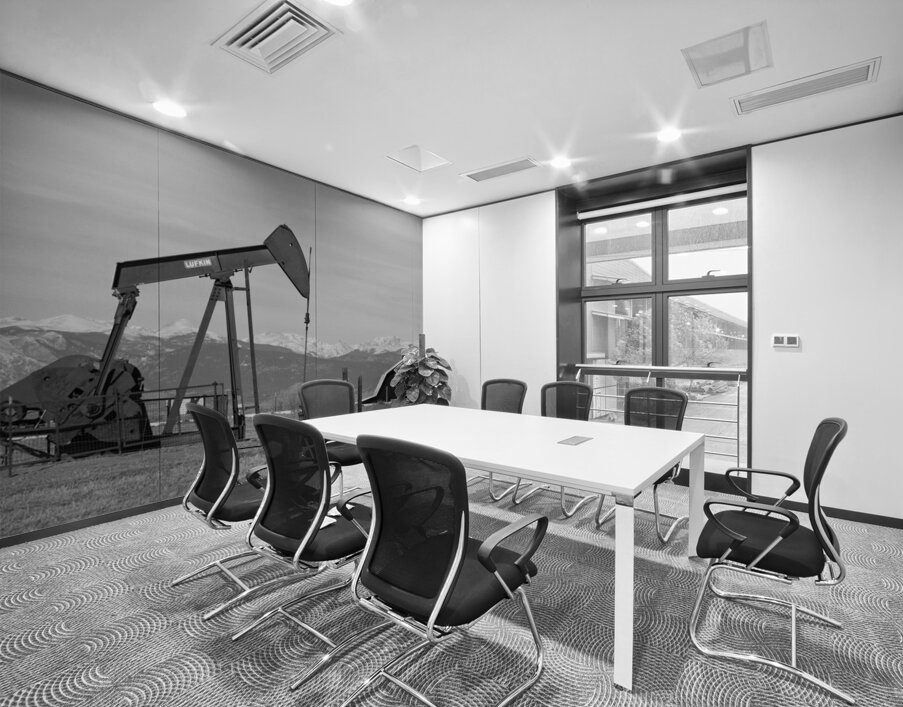 Rocky Mountains Oil Well and Barn Panorama BW Wall Printing
