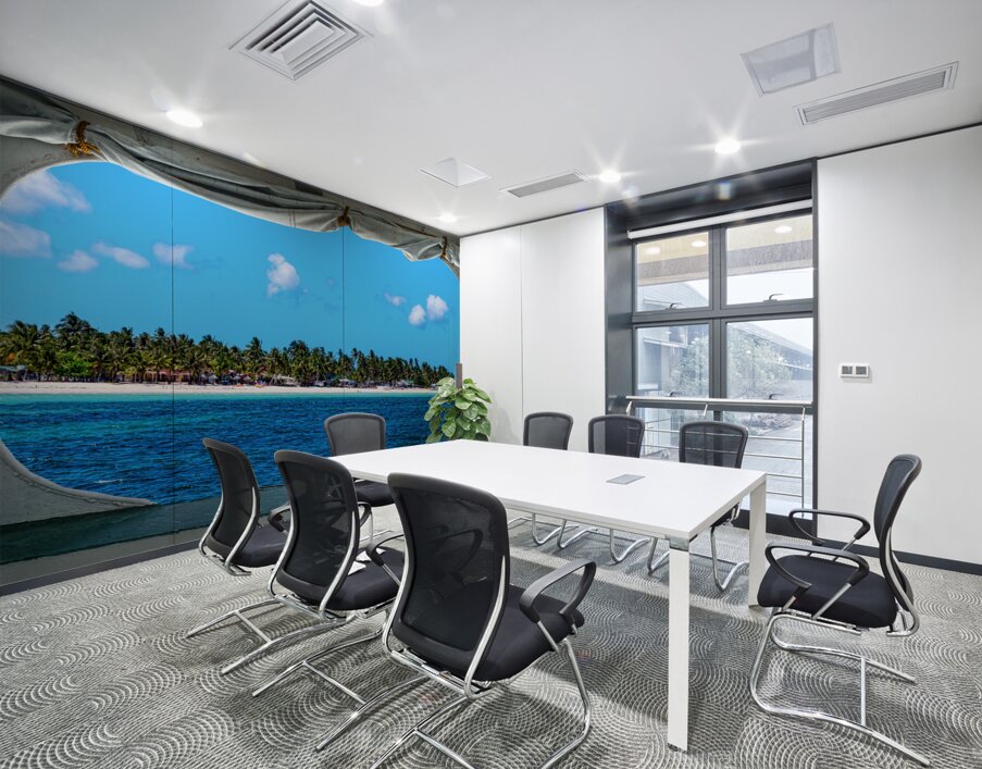 Tropical Island Boat Window View  Wall Printing