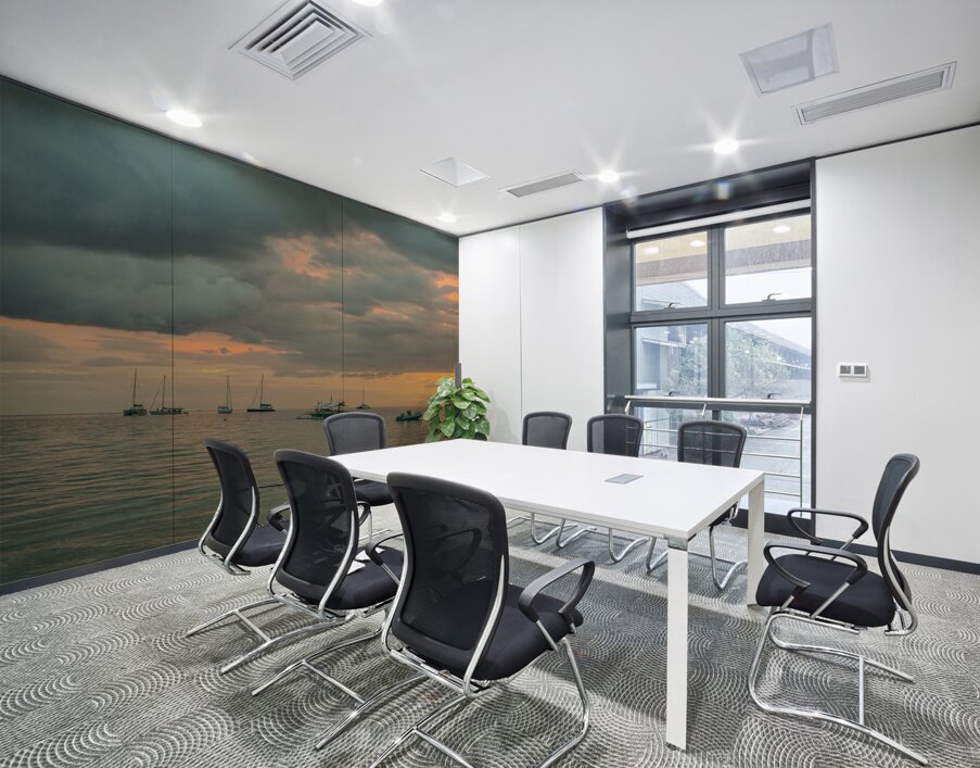 Sails Silhouetted in Sunsets Glow Camotes Twilight  Wall Printing