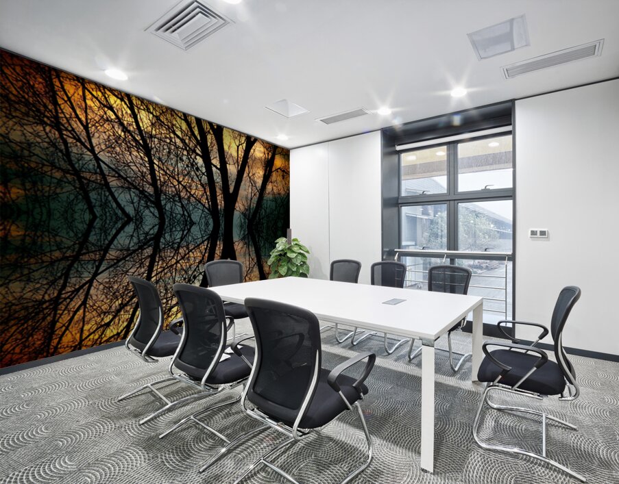 Sunset Tree Silhouette Abstract Mirror Reflection Wall Printing