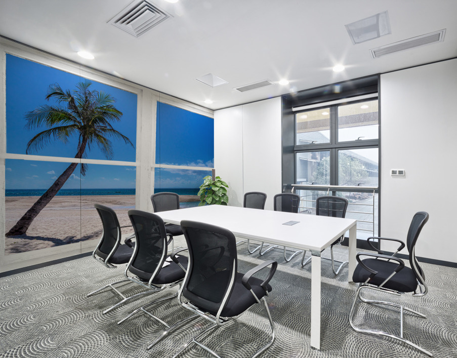 Tropical Paradise Whitewash Window View Wall Printing