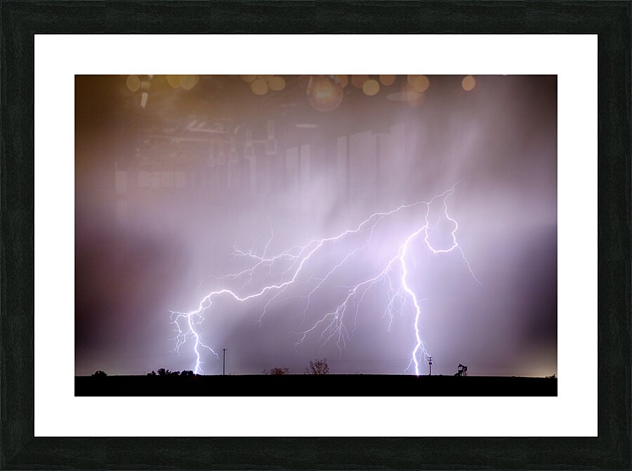 Lightning Strikes The Dacona Oil Fields Picture Frame print