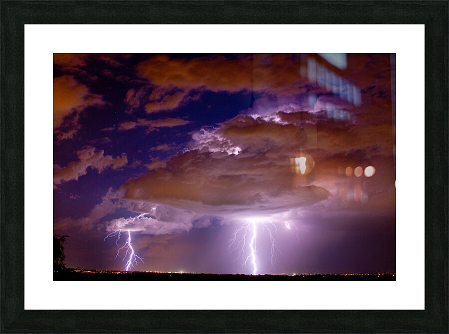 Double Lightning Strikes Over Colorado Night Storm Long Exposure Picture Frame print
