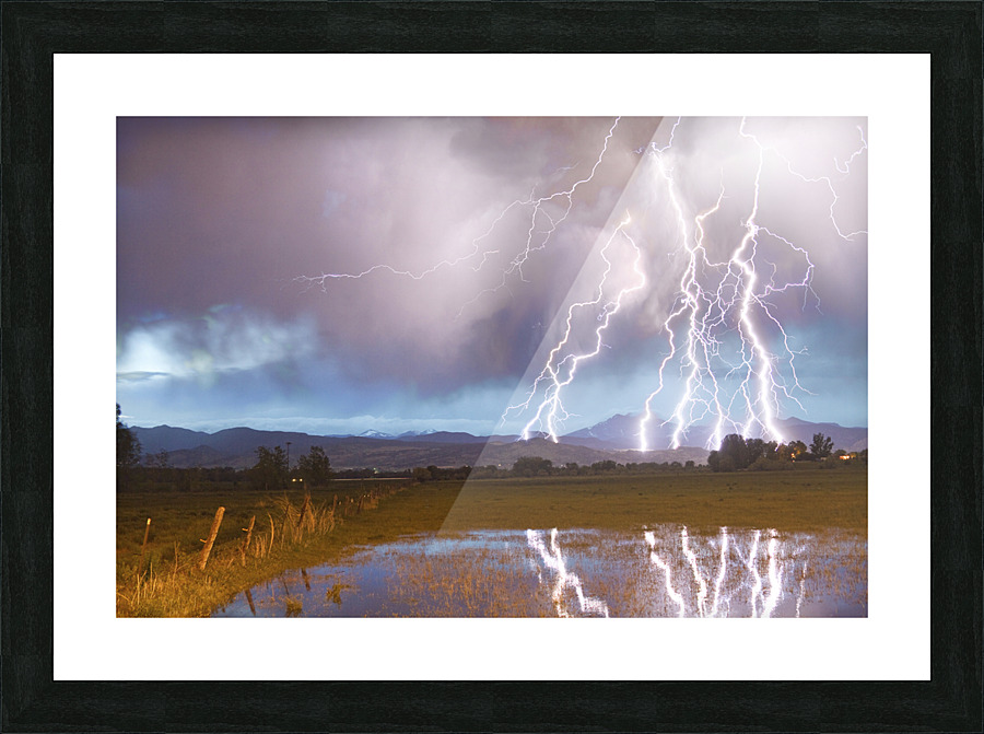 Lightning Striking Longs Peak Foothills 4  Framed Print Print