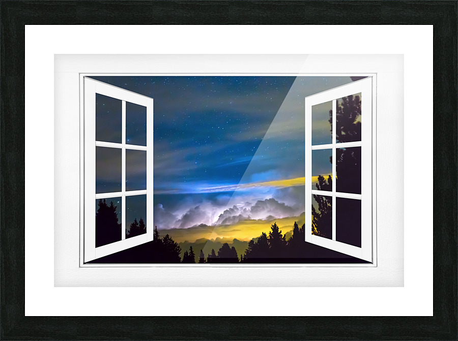 Layers Of The Night White Open Window View Frame print