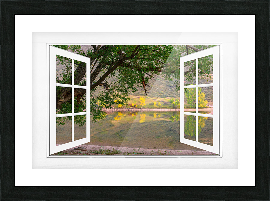Autumn Season Lakeside  Open White View Frame print