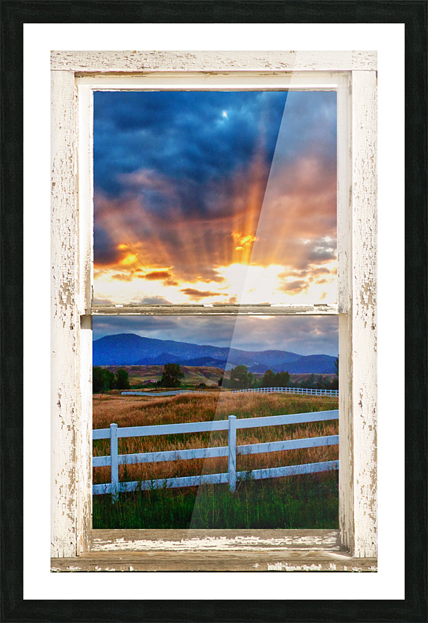 Country Beams sunlight White Barn Window Frame print