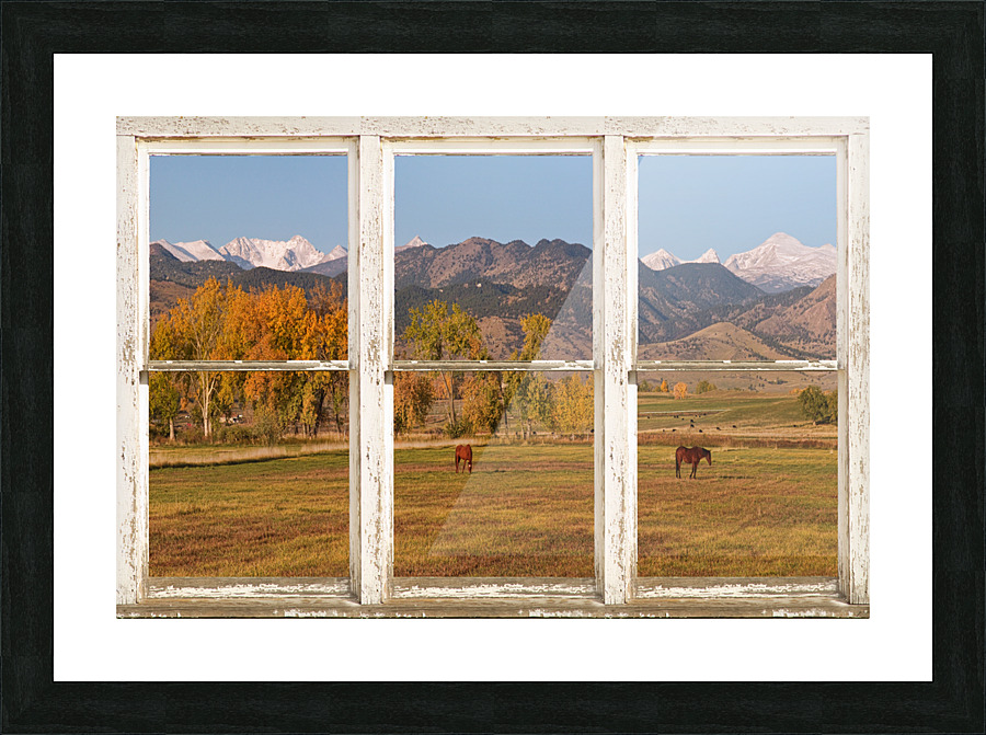 Horses Autumn White Barn Picture Window View Frame print