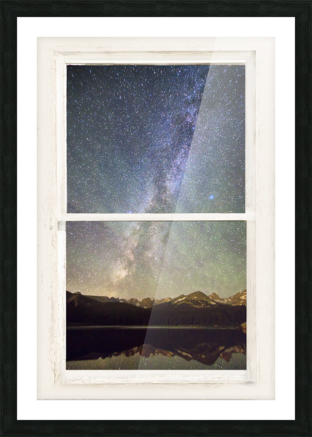 Milky Way Mountains White Rustic Distressed Window Frame print