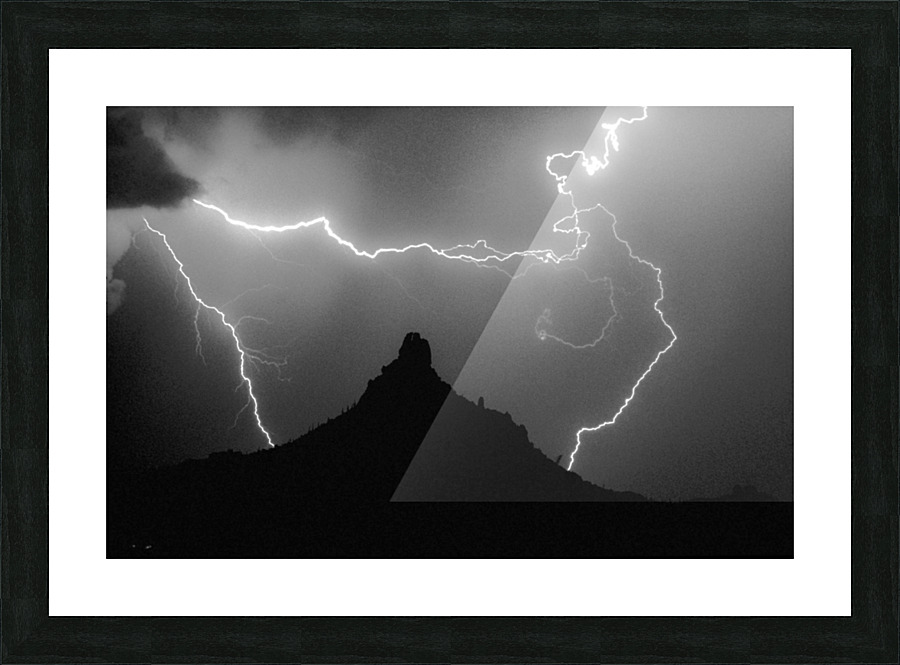 Pinnacle Peak Surrounded by Lightning Bolts Picture Frame print