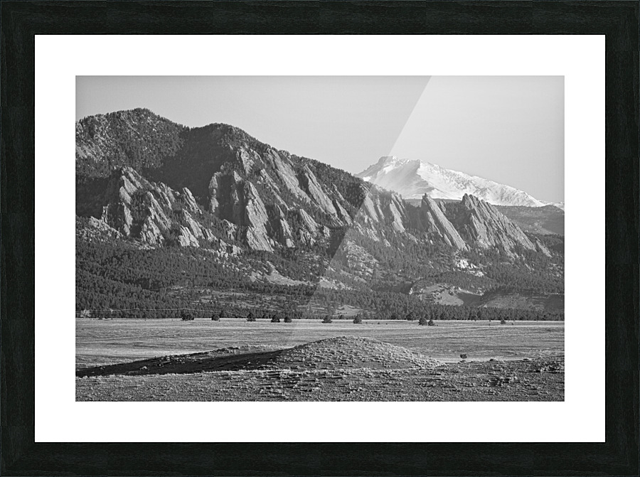 Colorado Rocky Mountains Flatirons Snow Covered Longs Peak BW Picture Frame print