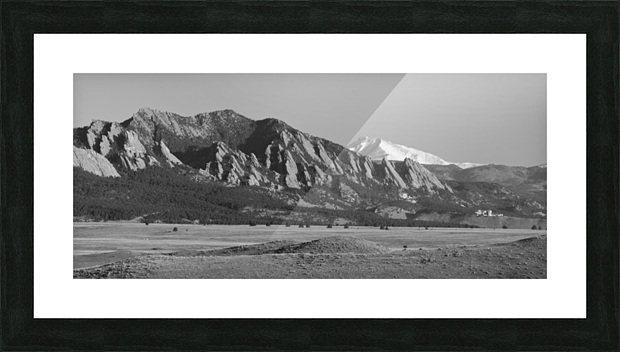 Boulder CO Flatirons Snow Covered Longs Peak Panorama BW  Framed Print Print