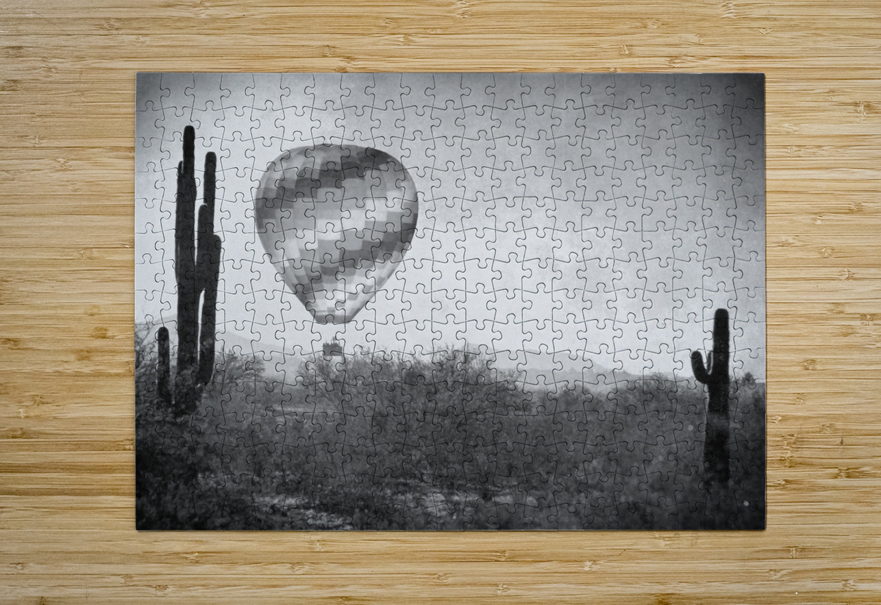 Hot Air Balloon Flight over Southwest Desert BW Fine Art Print   Bo Insogna Puzzle printing