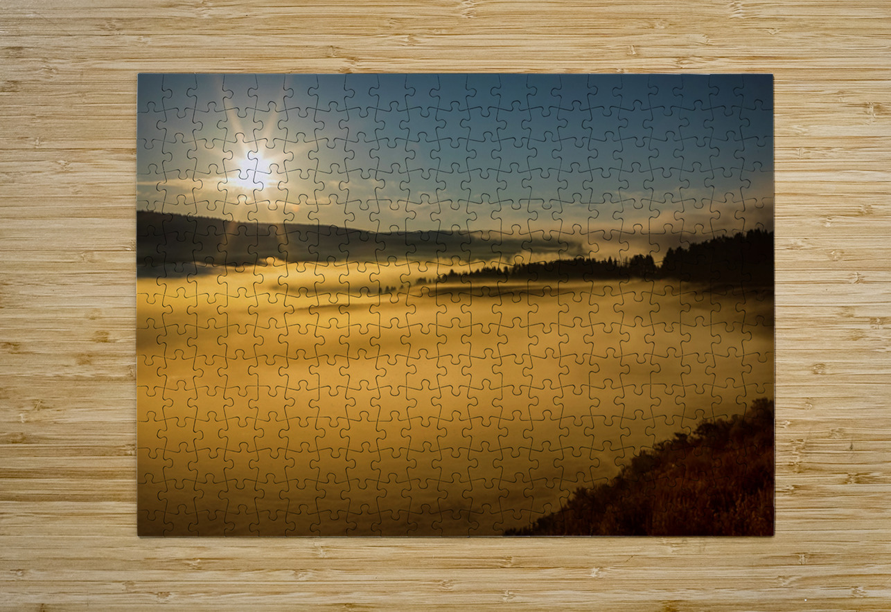 Golden Mist Sunrise Fog On Yellowstone Lake Bo Insogna Puzzle printing