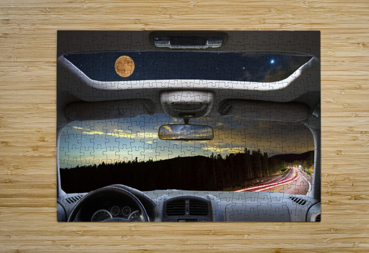 Moonlit Journey Through the Windshield and Sunroof Bo Insogna Puzzle printing