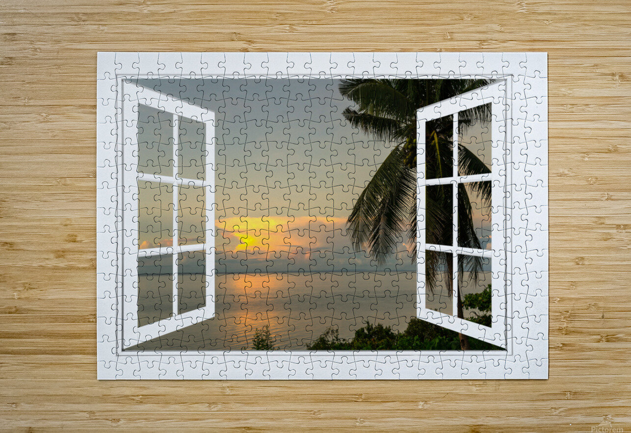 Tropical Sunset White Open Window Frame View Bo Insogna Puzzle printing