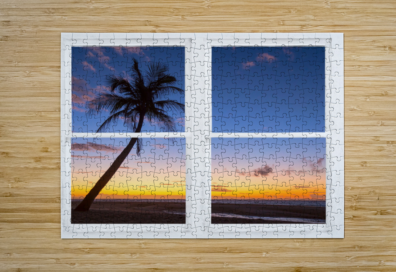 Tropical Paradise Colorful Sunset Whitewash W  HD Metal print with Floating Frame on Back