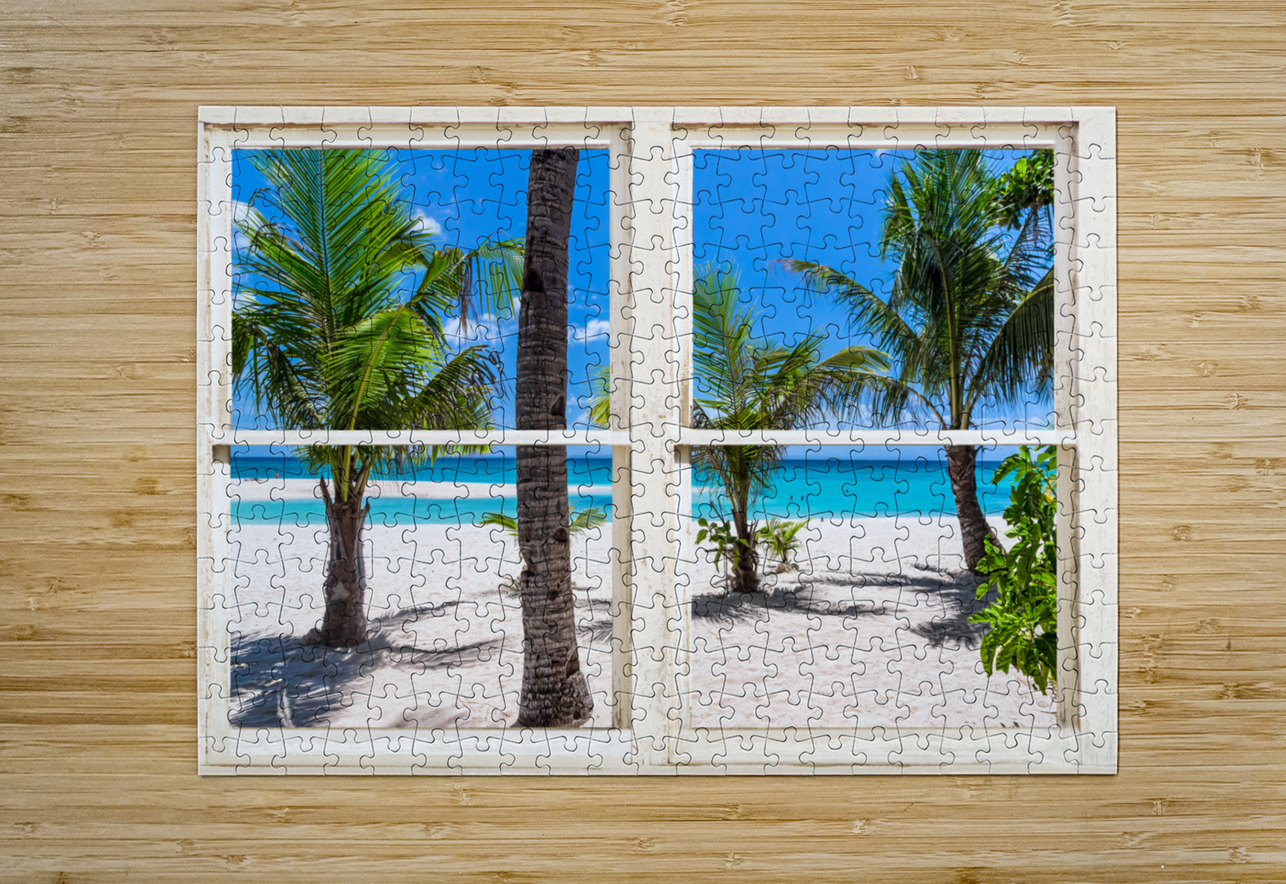 Tropical Island Rustic Window View  HD Metal print with Floating Frame on Back