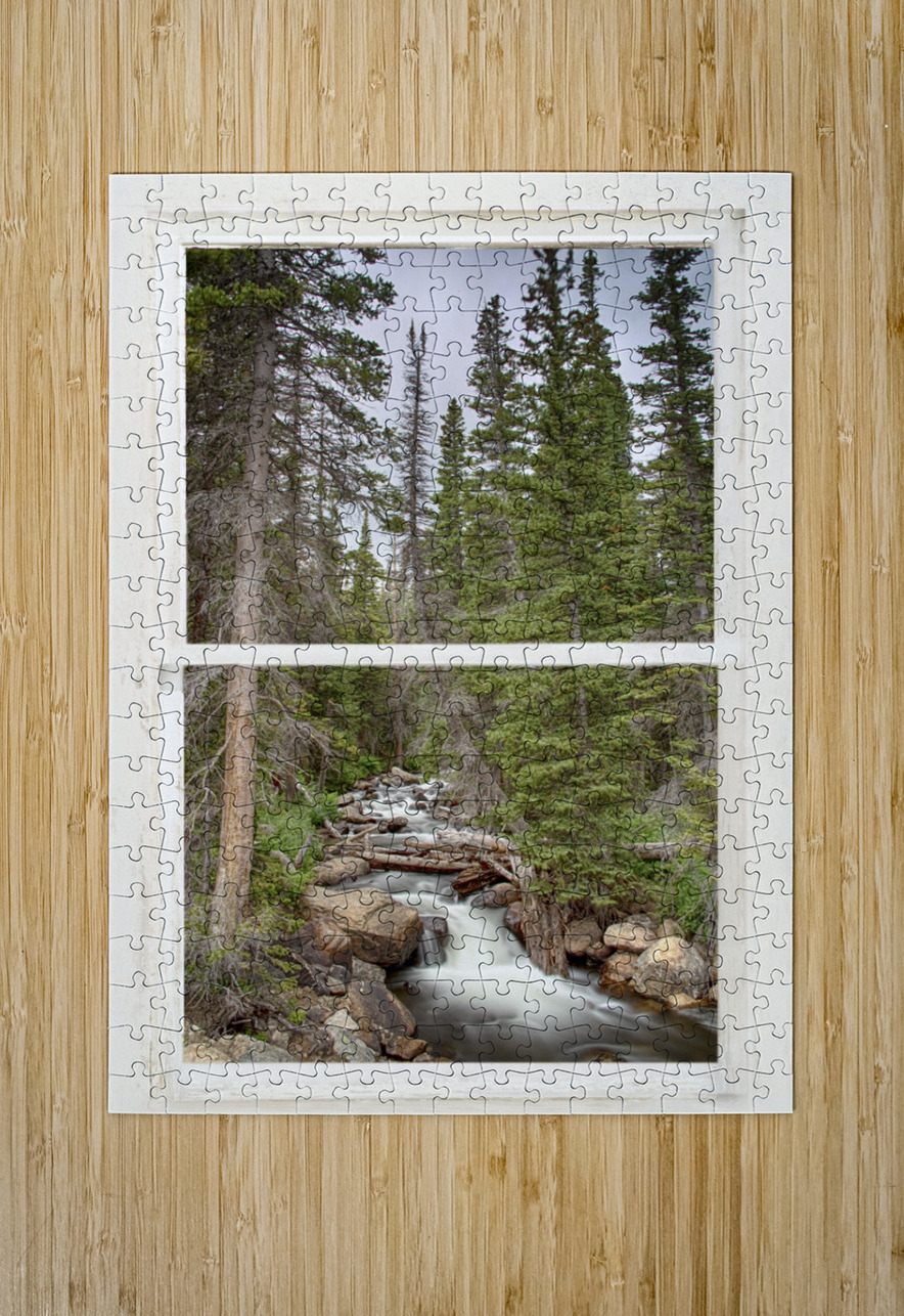 Rocky Mountain Stream White Rustic Window Bo Insogna Puzzle printing