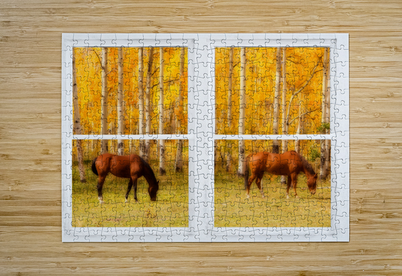 2 Horses Aspen Trees Whitewash Picture Window Bo Insogna Puzzle printing