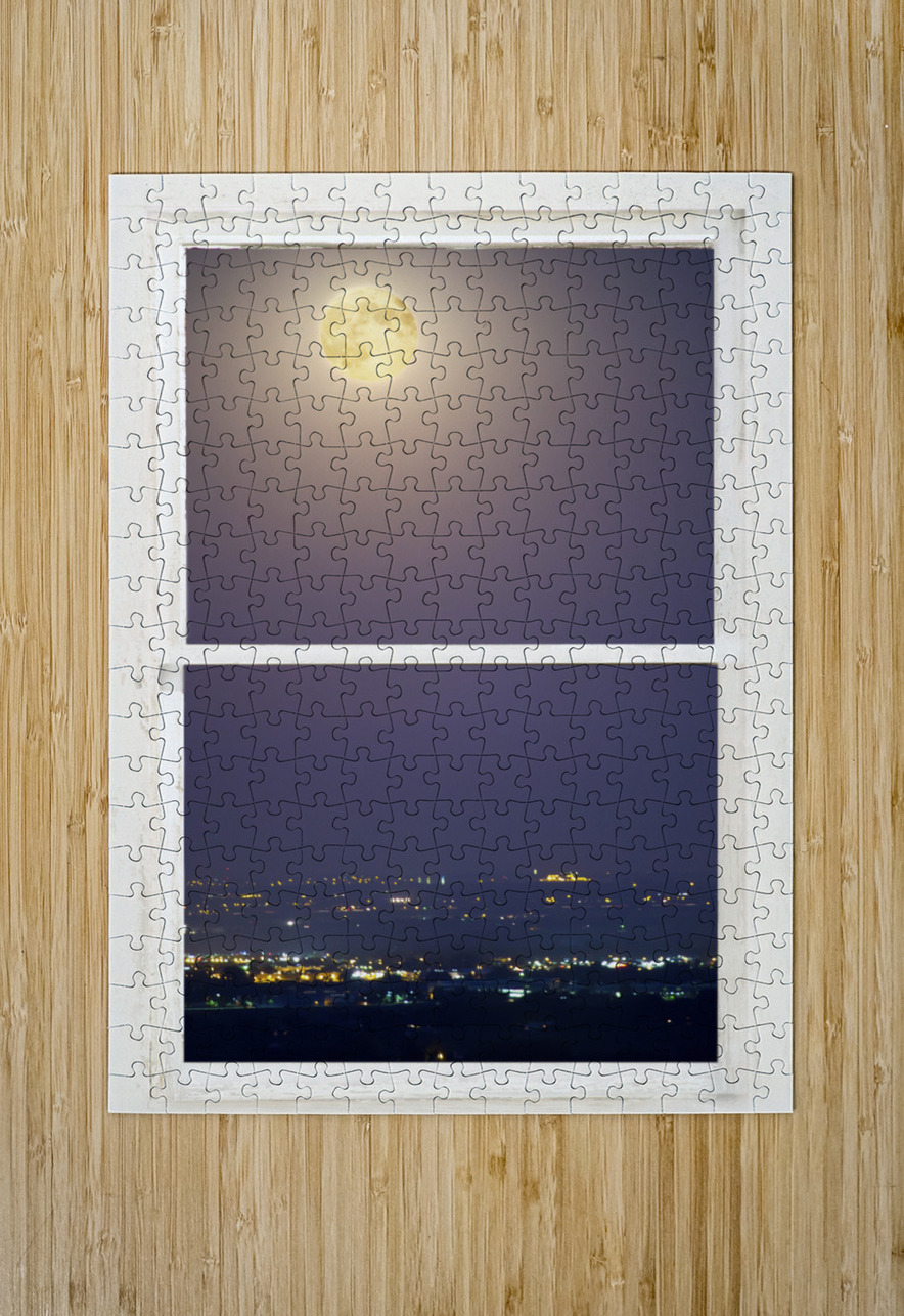 Super Moon City Lights White Rustic Window Bo Insogna Puzzle printing