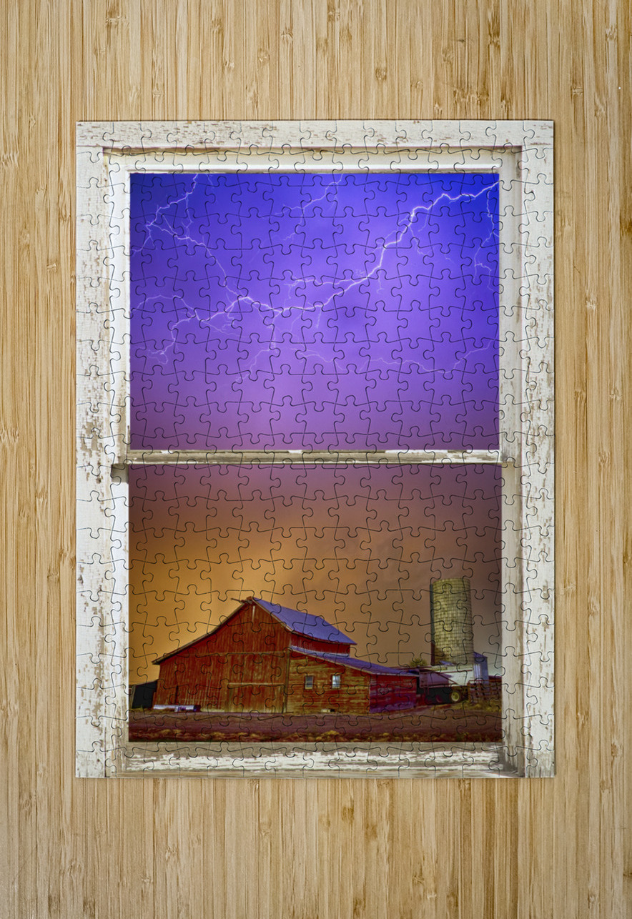 Colorful Country Storm Farm House Window View  HD Metal print with Floating Frame on Back