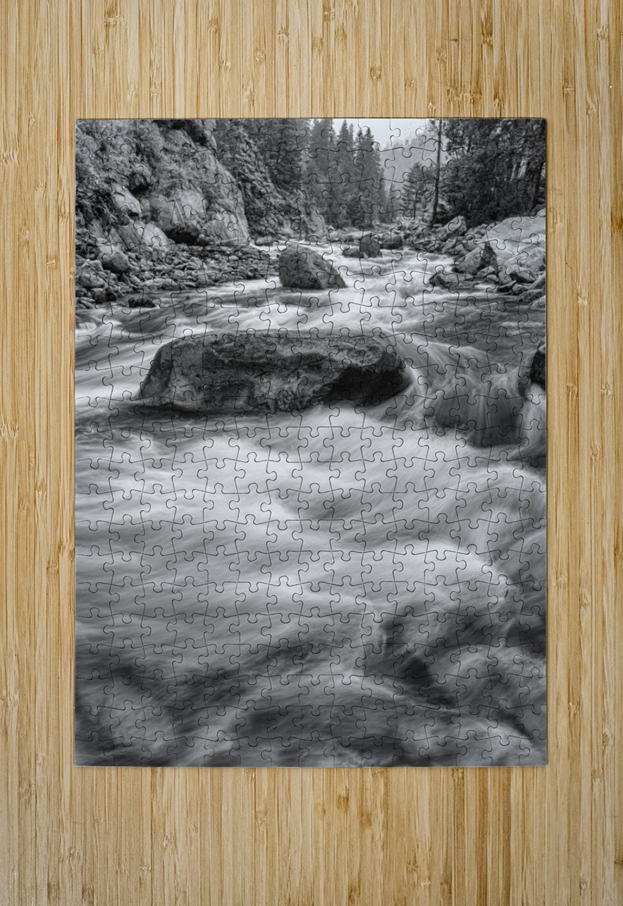 Rocky Mountain Streaming in Black and White  HD Metal print with Floating Frame on Back