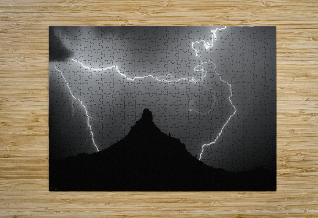 Pinnacle Peak Surrounded by Lightning Bolts  HD Metal print with Floating Frame on Back
