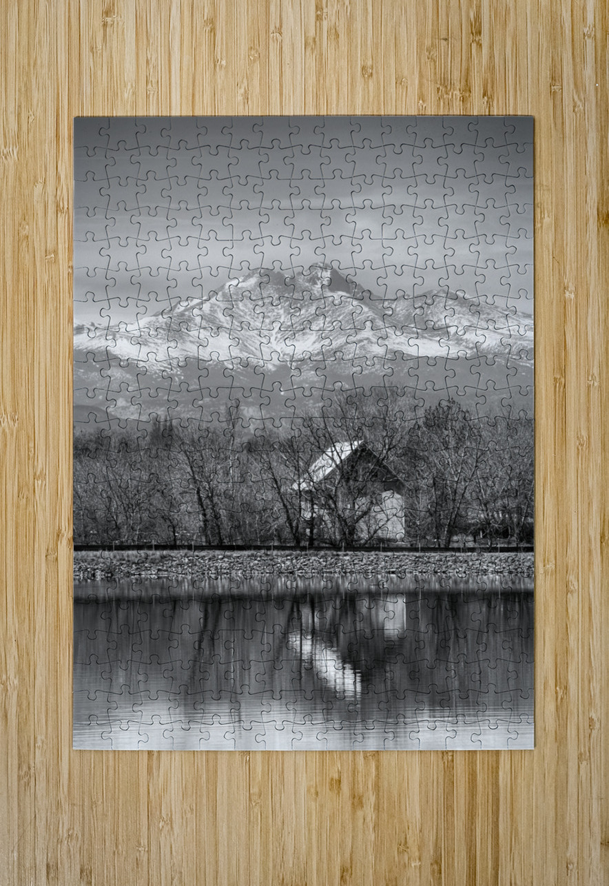 St Vrain Ponds Longs Peak View In Black and White Bo Insogna Puzzle printing