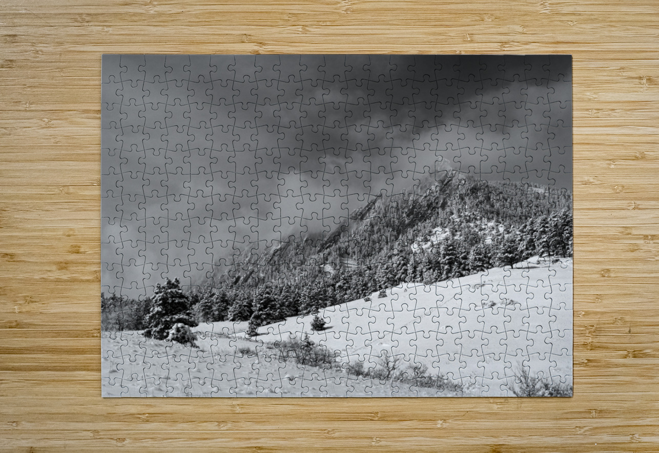 Boulder Colorado Flatirons April Snow In Black and White Bo Insogna Puzzle printing