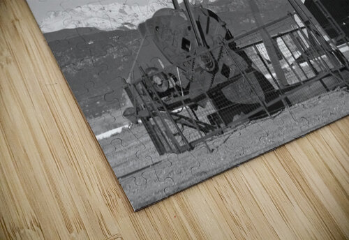 Oil Well Pumpjack Red Barn and Longs Peak BW Bo Insogna puzzle