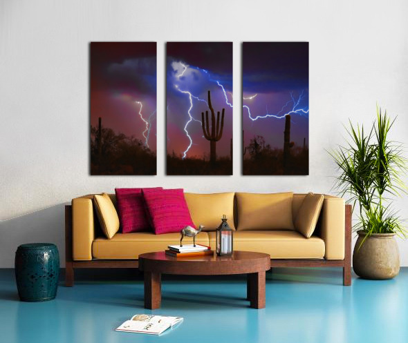 Saguaro Lightning Storm Split Canvas print