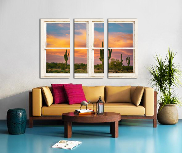Colorful Southwest Desert Rustic Window View Split Canvas print