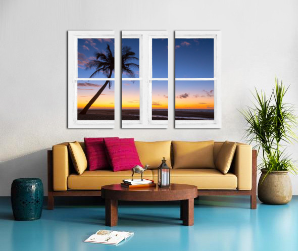 Tropical Paradise Colorful Sunset Whitewash W Split Canvas print