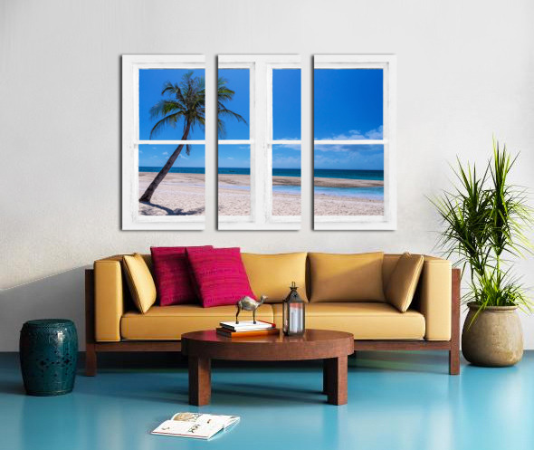Tropical Paradise Whitewash Window View Split Canvas print