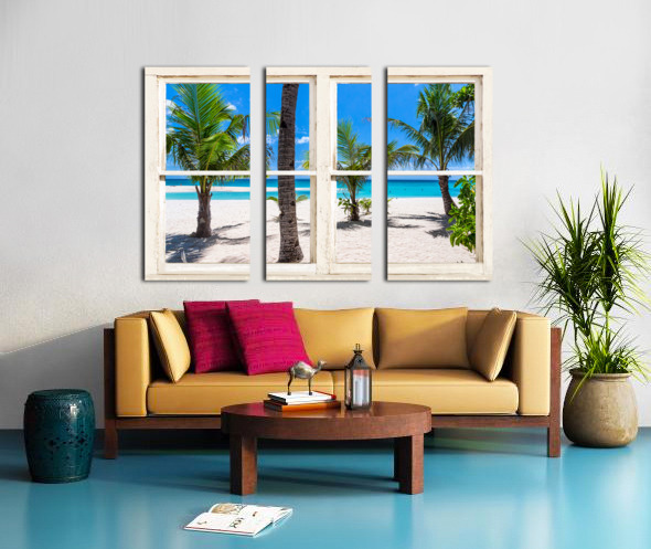 Tropical Island Rustic Window View Split Canvas print