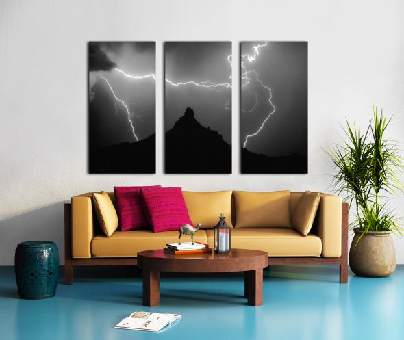 Pinnacle Peak Surrounded by Lightning Bolts Split Canvas print