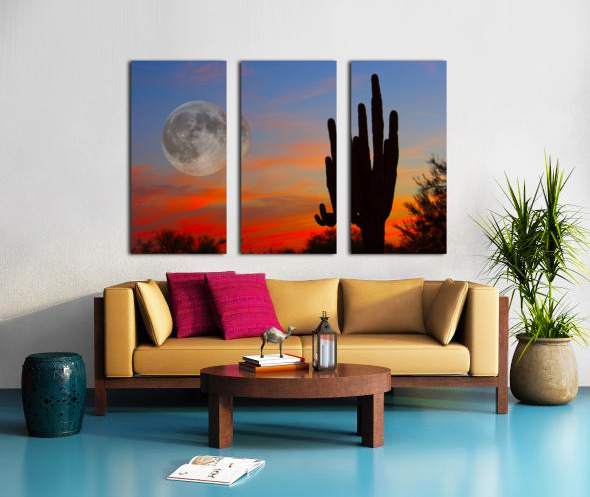 Full Moon Big Saguaro Sunset Split Canvas print