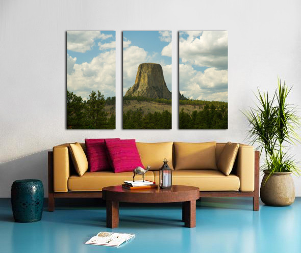Majestic Devils Tower in Wyoming Amidst Pine Forest Split Canvas print